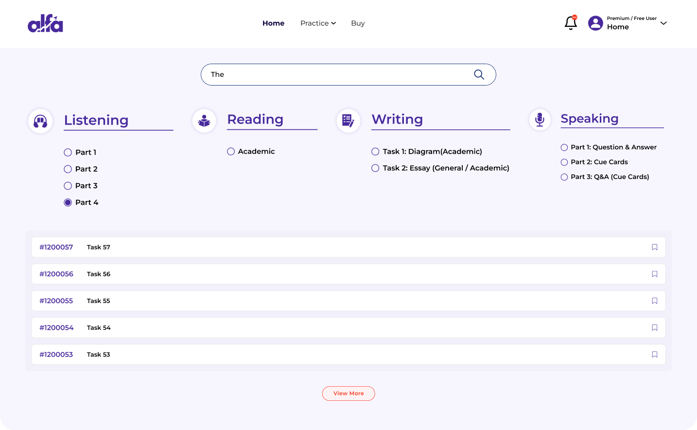LanguageCert Practice Test Platform with Full Module Coverage LanguageCert practice platform showing listening, reading, writing and speaking modules with complete exam task coverage
